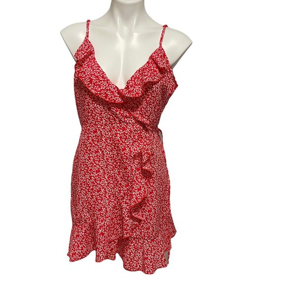 Shein Medium Red Floral Front Wrap Mini Dress - Picture 2 of 7